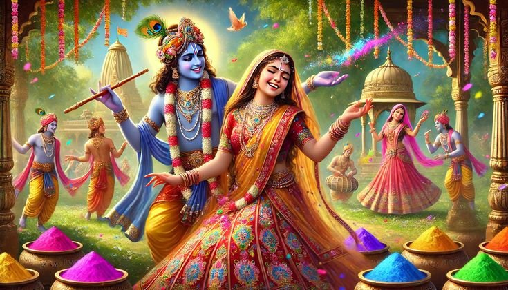 राधा-कृष्ण की रासलीला का होली उत्सव, रंग और भक्ति से भरा